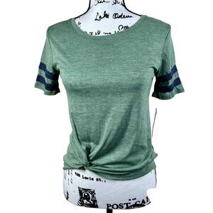 Wall Flower Knotted Front Tee Women  Green Short Striped Sleeve size XS academia